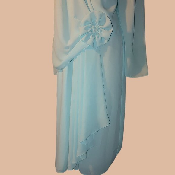 Vintage AEMW Light Blue Wrap Dress Floral Detail Long Sleeves Back Zipper USA - Picture 4 of 16